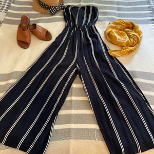 Navy and White Pinstriped Strapless Jumper